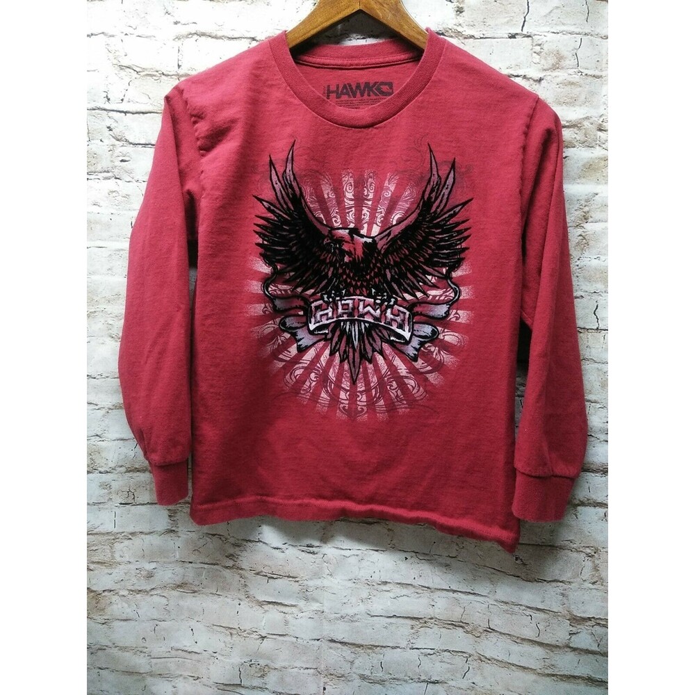 Tony Hawk Falcon Eagle Velvet Graphic Tee Boys Medium Red Long Sleeve